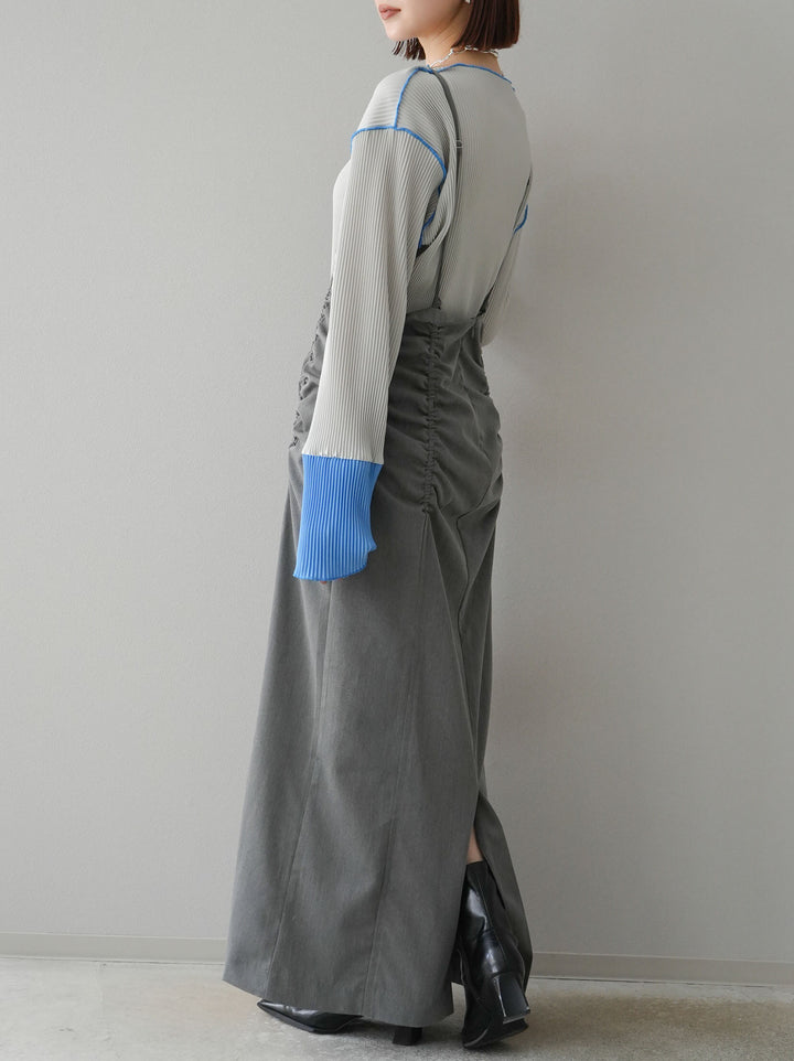 【預購】褶皺吊帶裙/炭灰