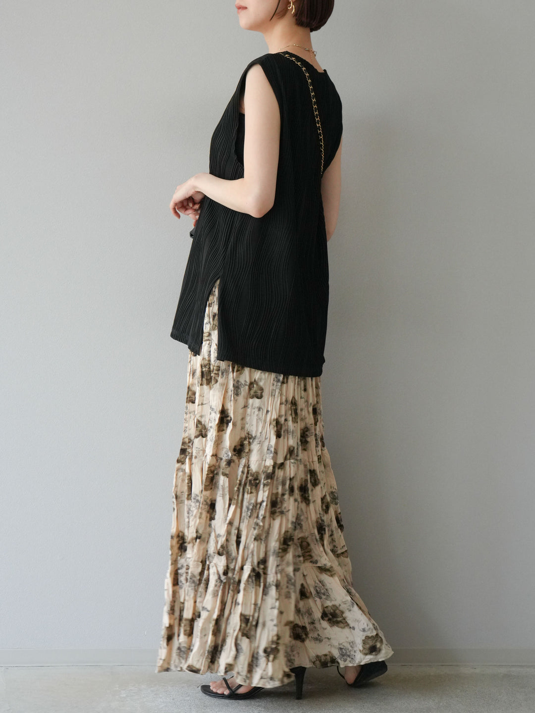 [SET]フラワーワッシャーロングスカート+フラワーワッシャーロングスカート(2set)