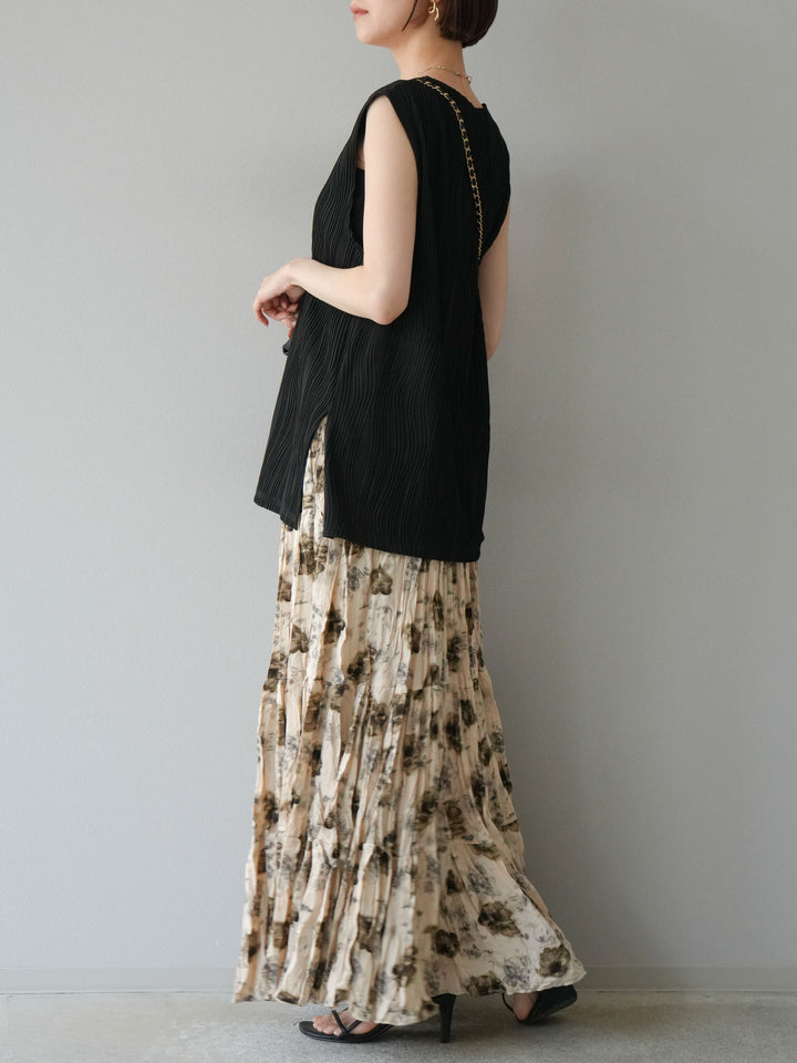 [予約]フラワーワッシャーロングスカート/ベージュ