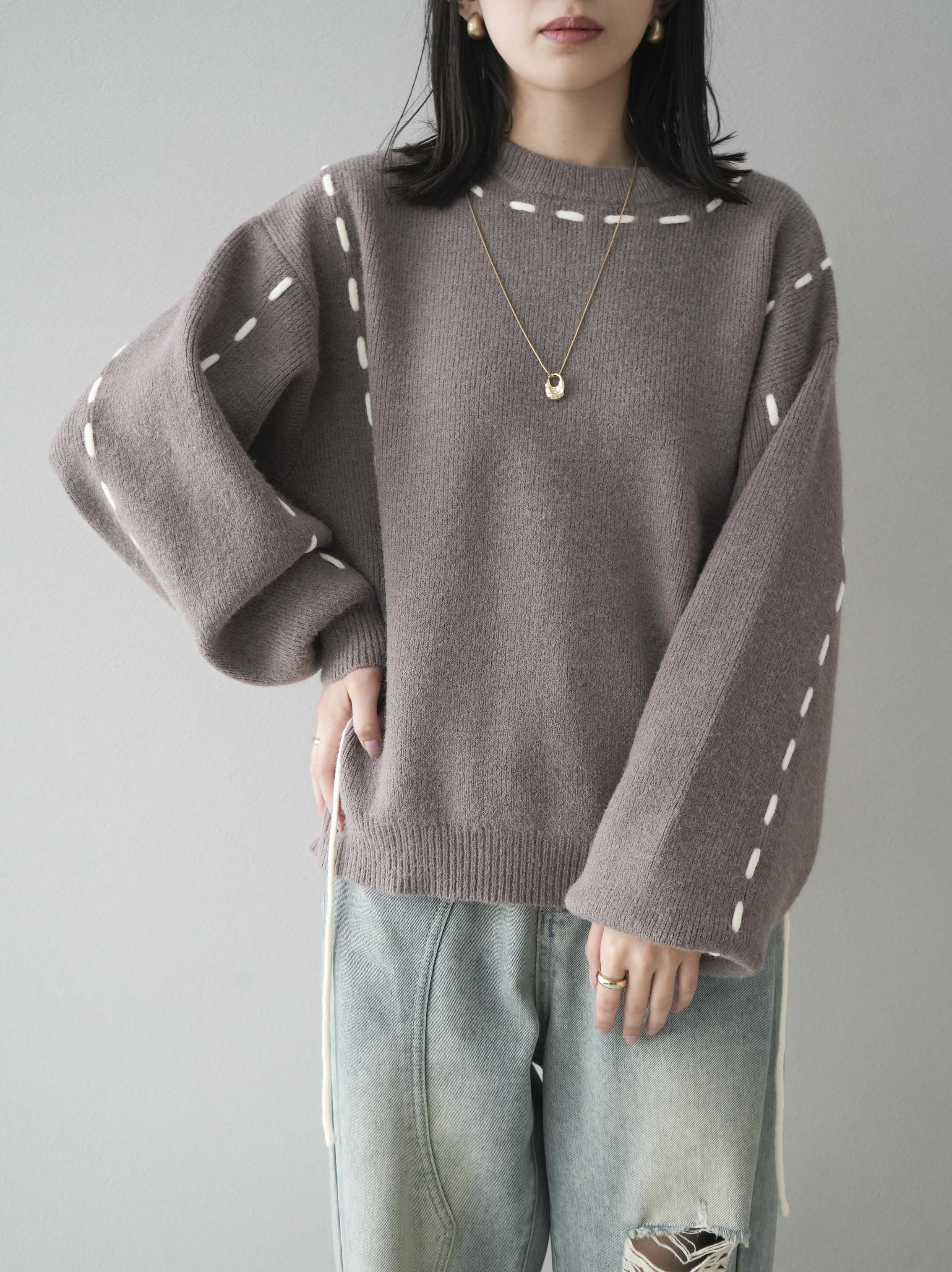 予約]ステッチデザインニットプルオーバー/モカ – Lumier