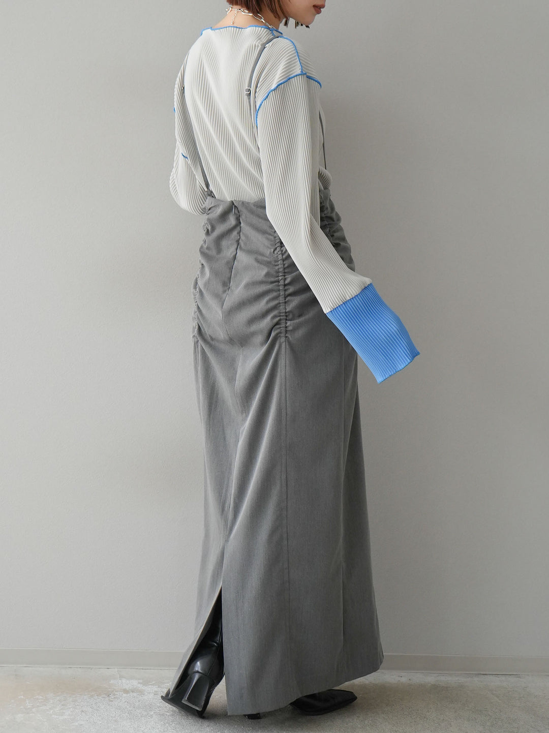 【預購】褶皺吊帶裙/炭灰