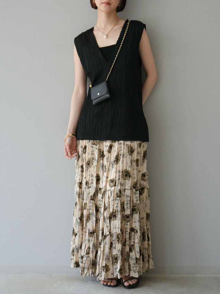 [SET]フラワーワッシャーロングスカート+フラワーワッシャーロングスカート(2set)