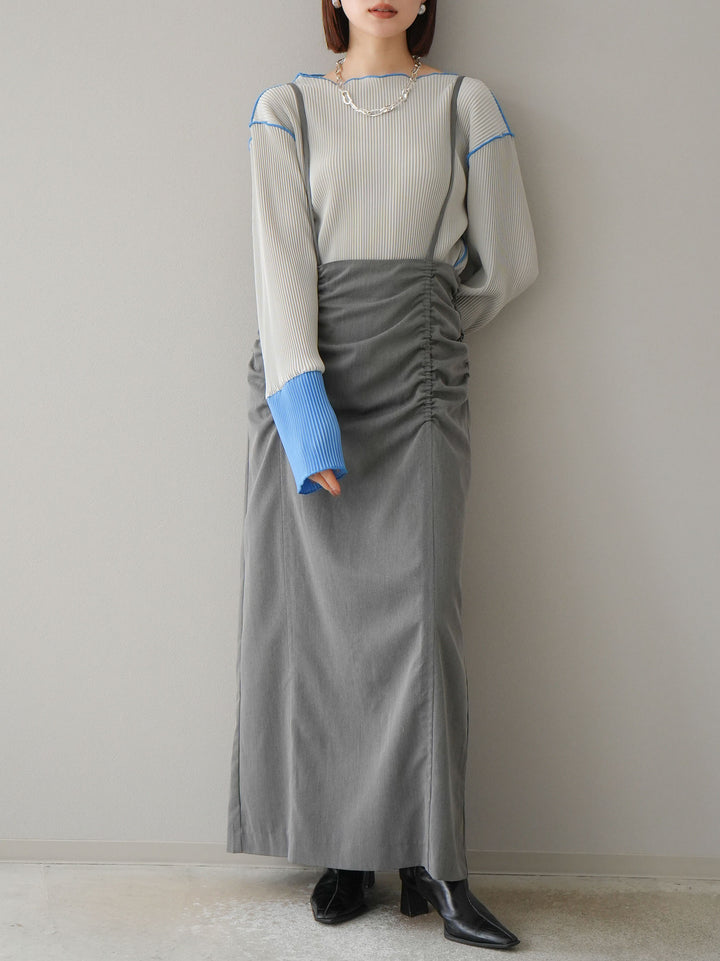 【預購】褶皺吊帶裙/炭灰