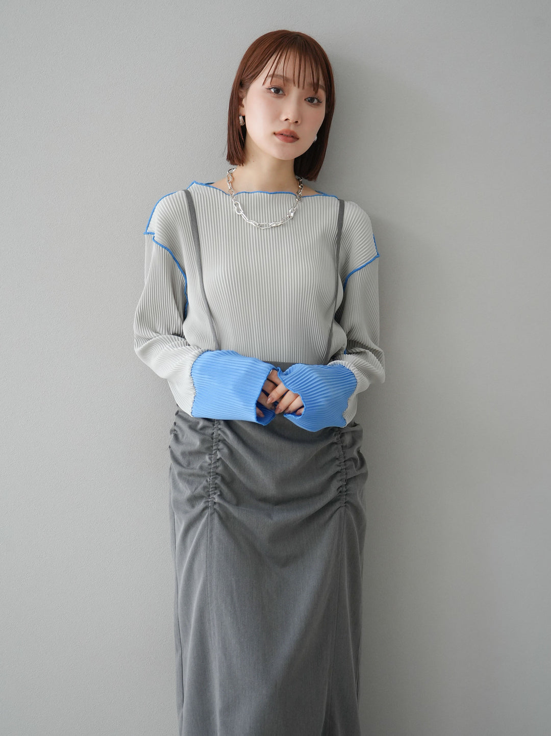 【預購】褶皺吊帶裙/炭灰