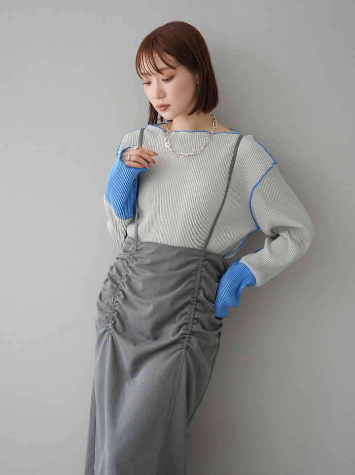 【預購】褶皺吊帶裙/炭灰