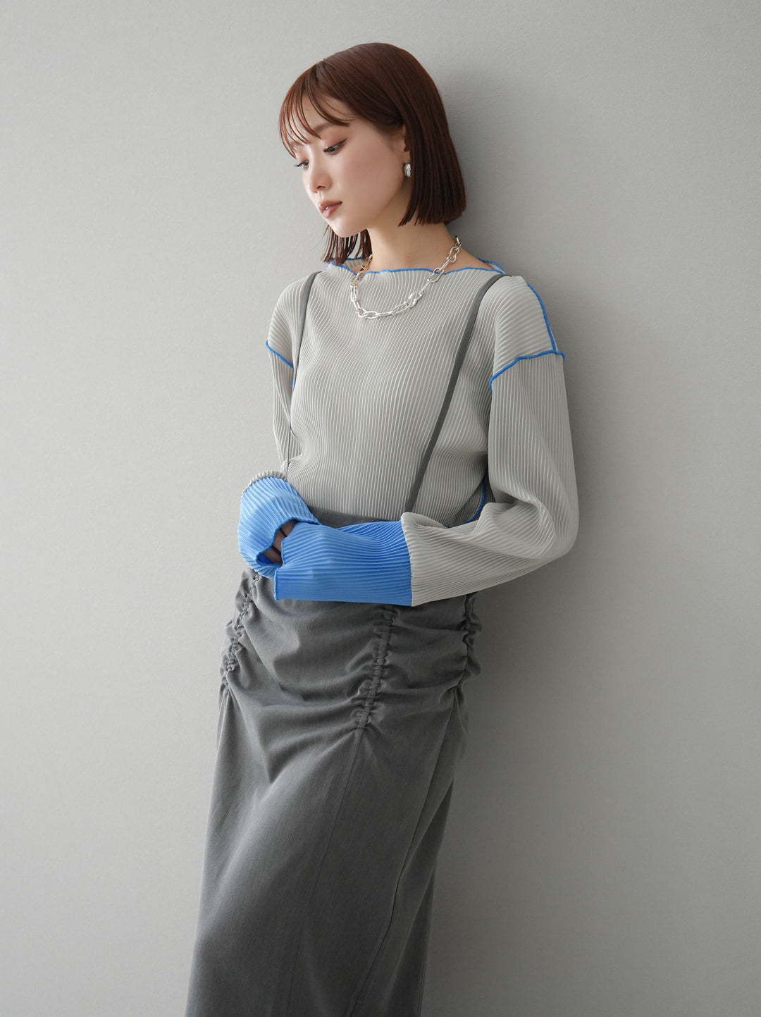 【預購】褶皺吊帶裙/炭灰