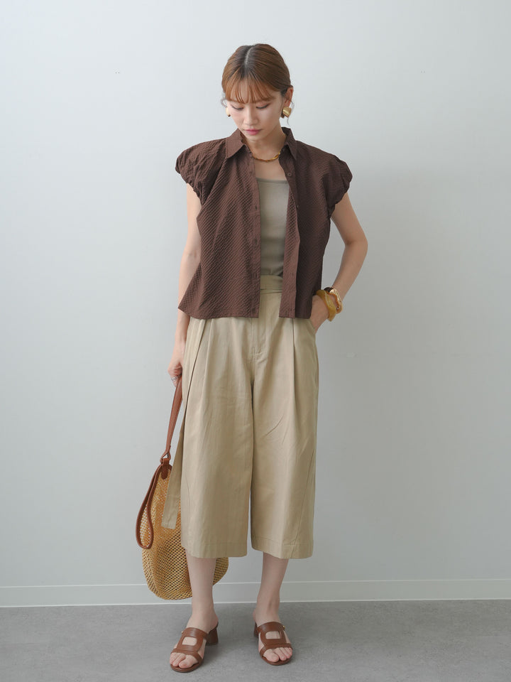 [予約]ベルトデザインタックミドルパンツ/beige