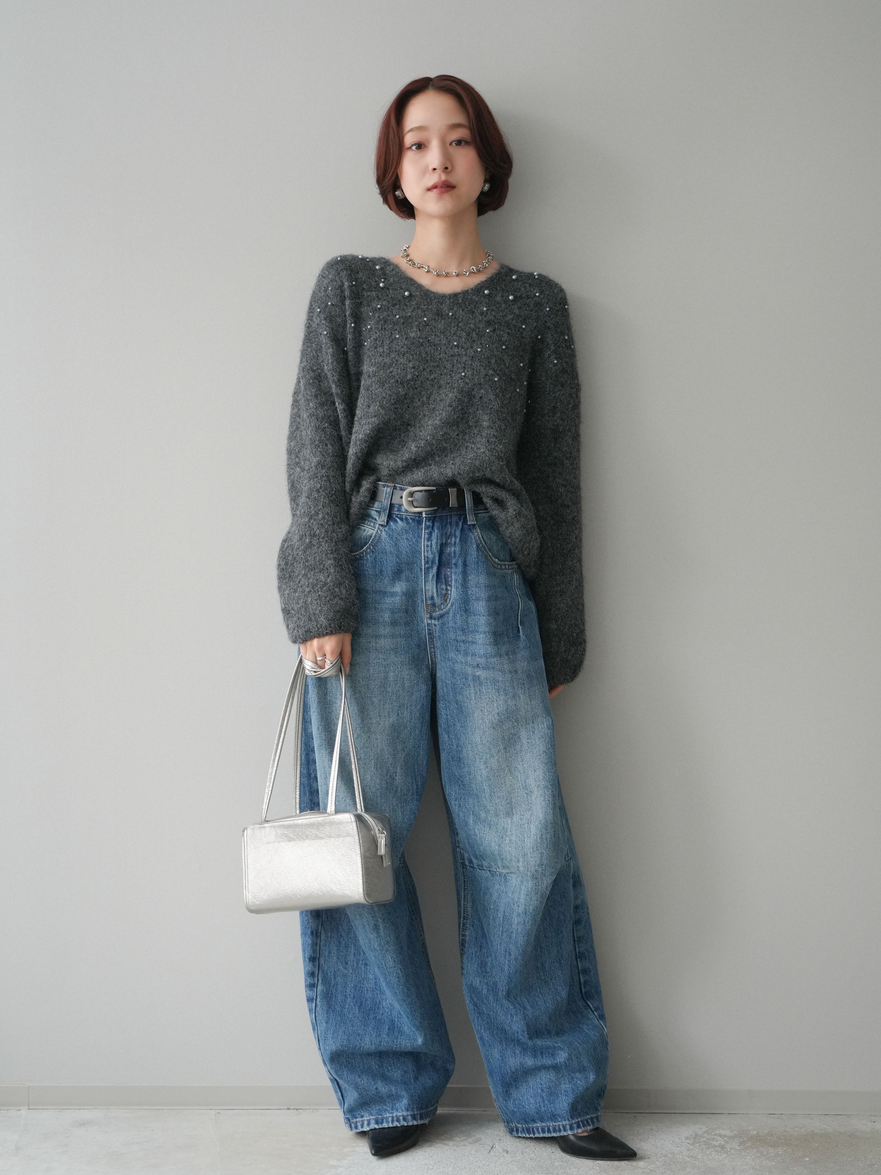 予約]ベルト付3Dカーブワイドデニムパンツ/blue – Lumier