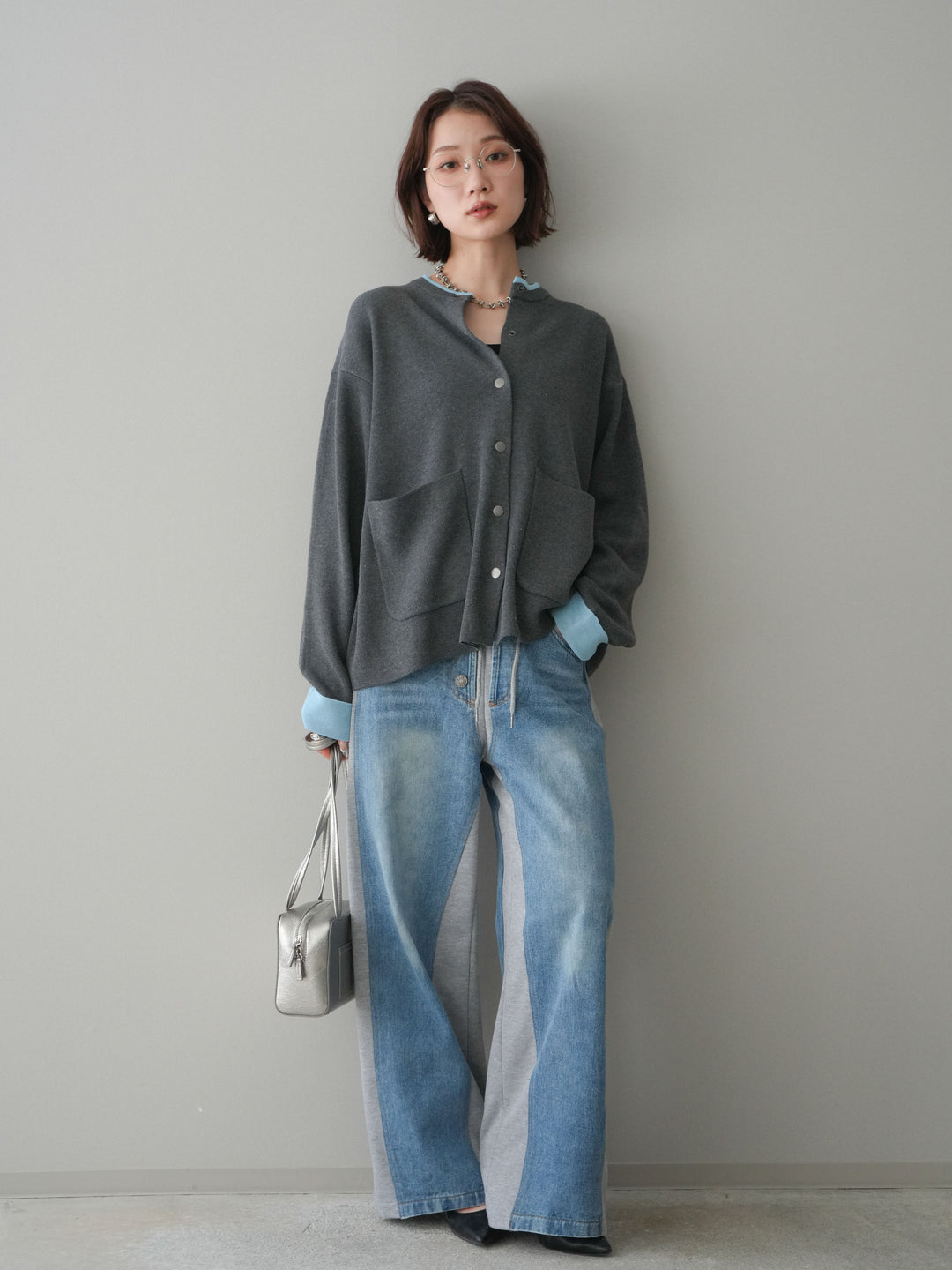 [予約]デニム切替スウェットパンツ/gray