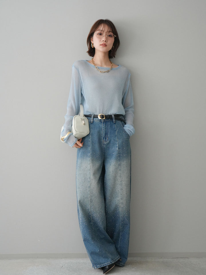 [予約]フロントビジューカーブデニムパンツ/blue