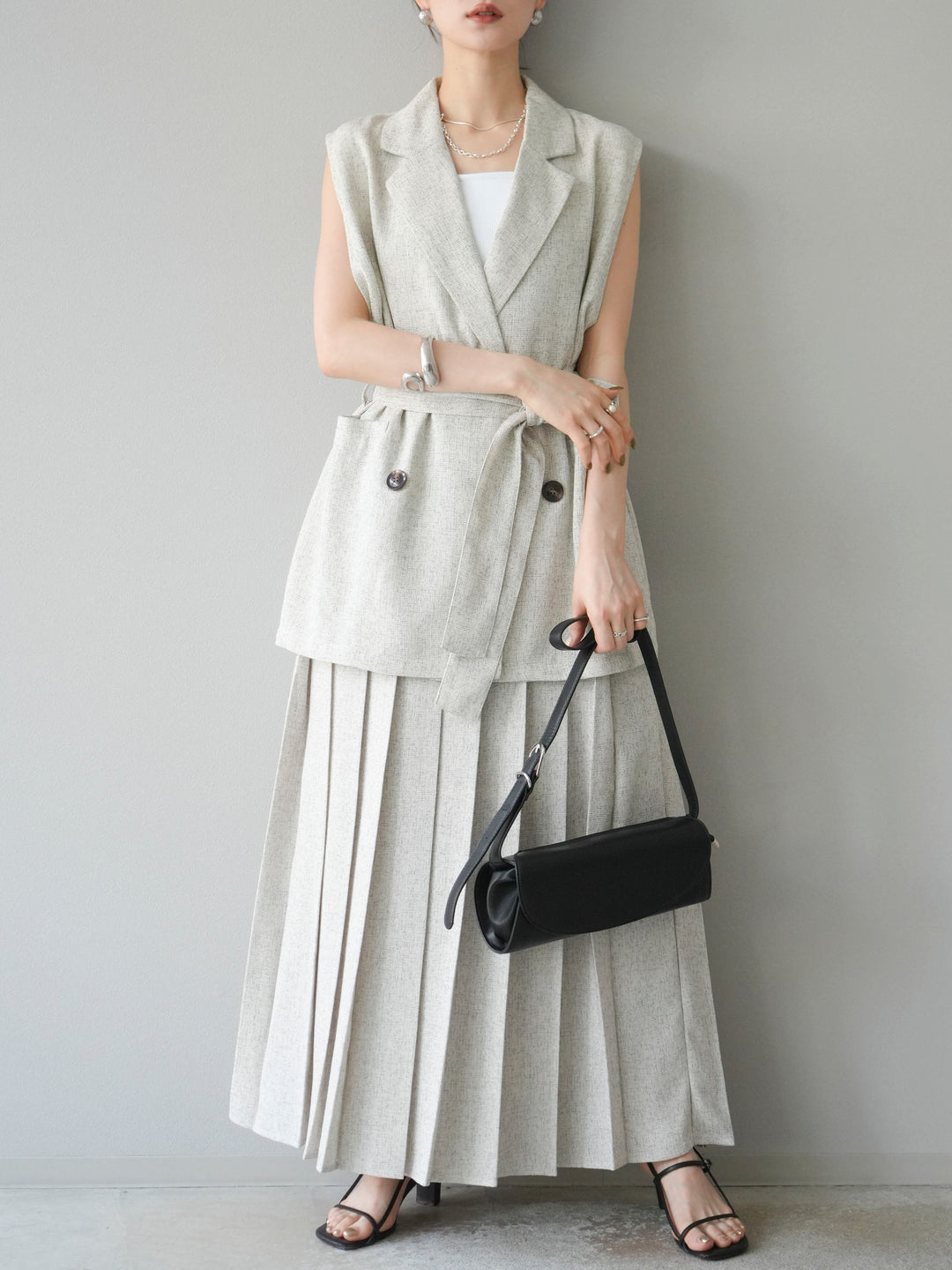 [予約]ミックスツイードプリーツスカート/アイボリー