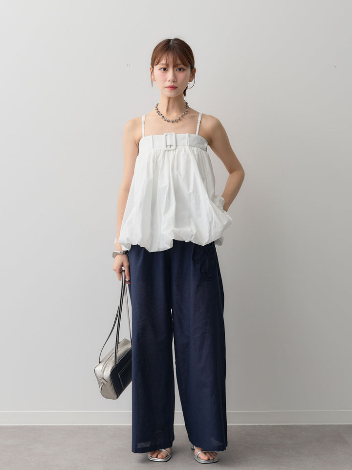 [予約]コード刺繍ワイドパンツ/navy
