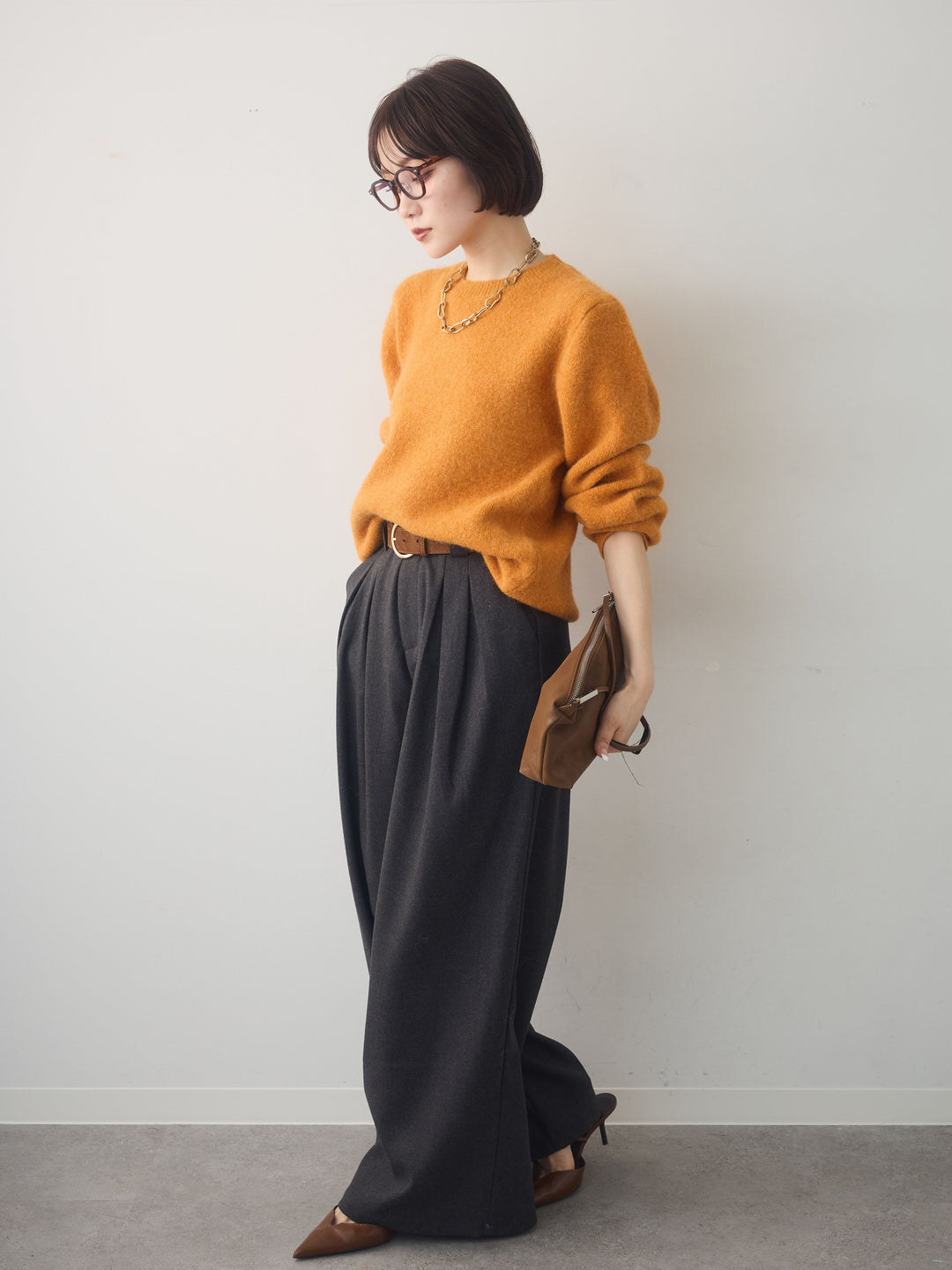 [予約]ダブルタックドレープストレートワイドパンツ/charcoal