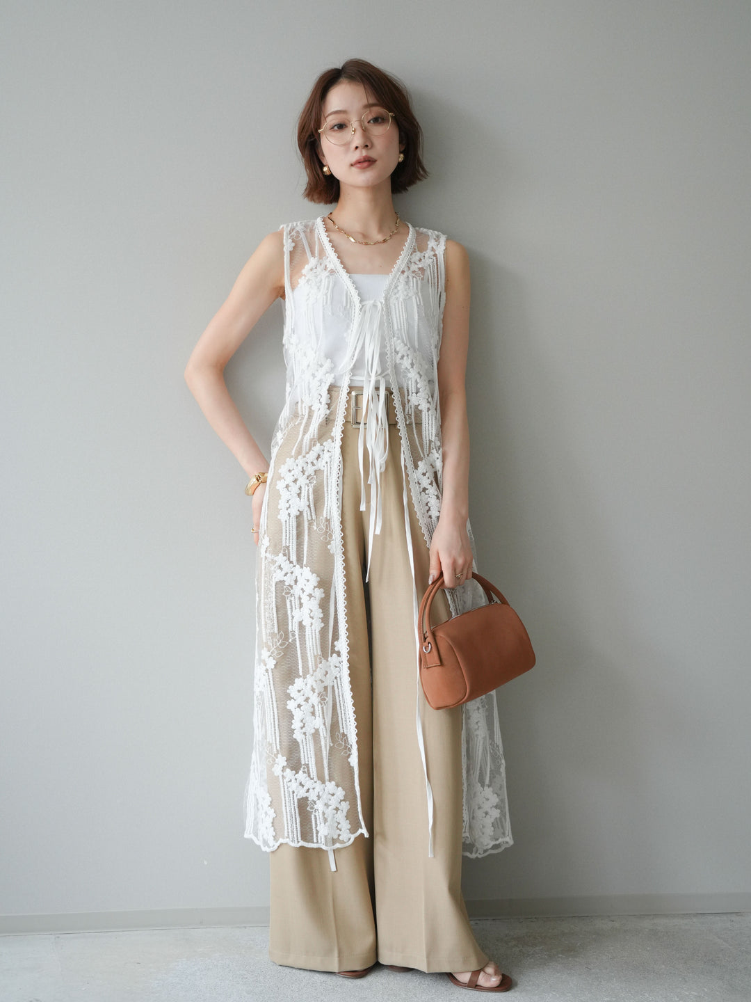 [予約]シルバーバックルドレープワイドスラックス/beige