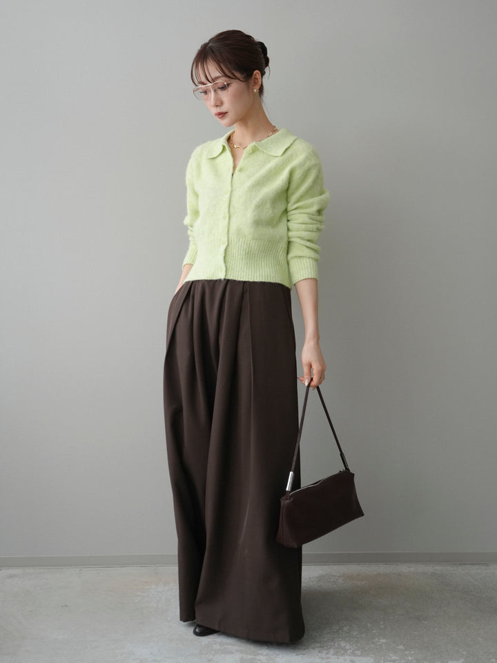 [SET]モヘア衿付きボタンプルオーバー+テープベルトタックバギーパンツ(2set)