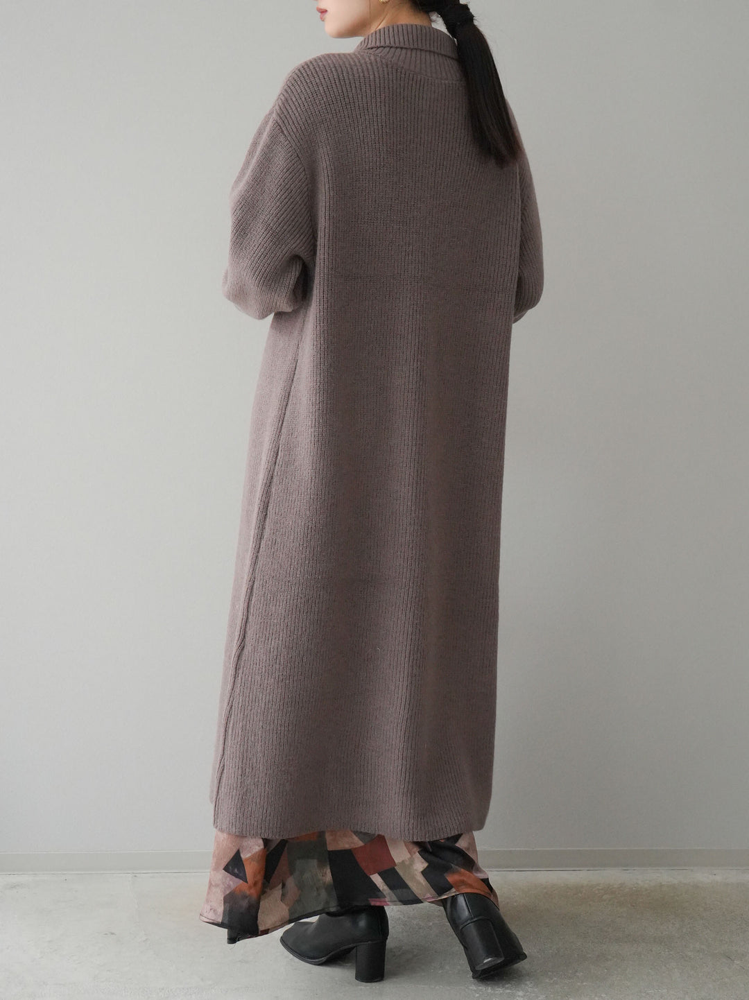 [予約]ハイネックニットロングカーディガン/モカ