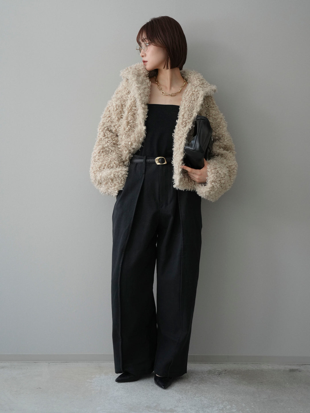 [SET]プードルファーミドルスタンドブルゾン+コットンツイルカーブパンツ(2set)