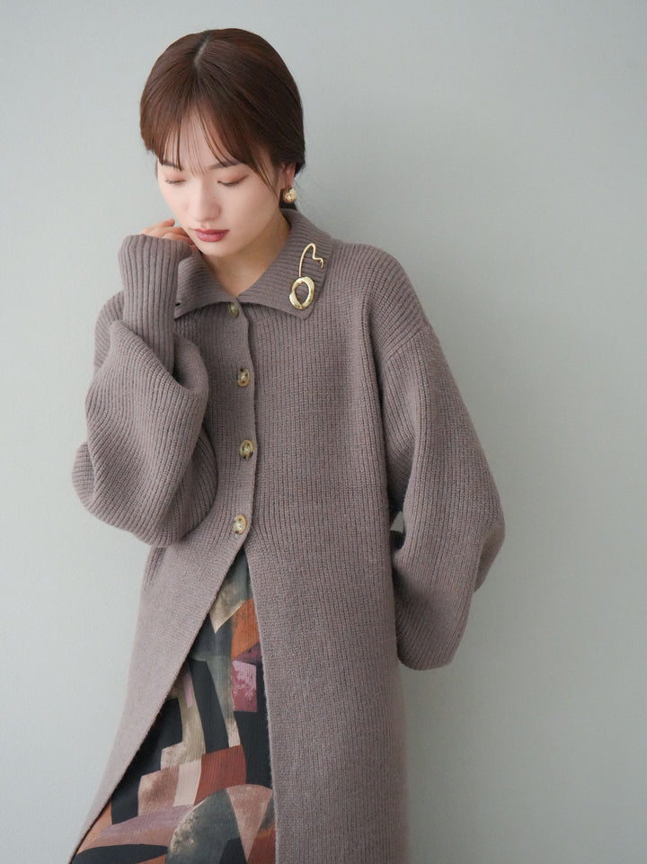 [予約]ハイネックニットロングカーディガン/モカ