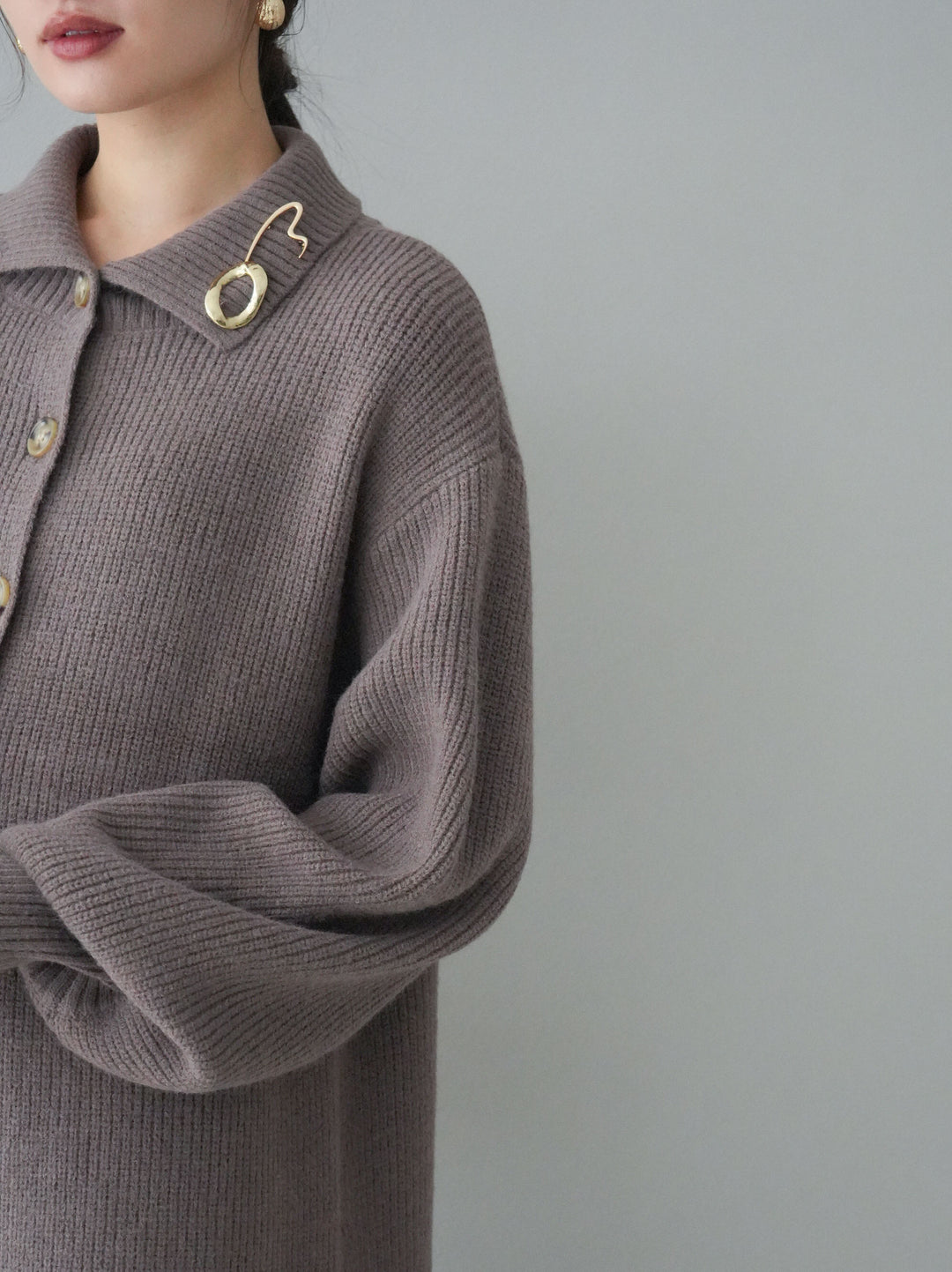 [予約]ハイネックニットロングカーディガン/モカ