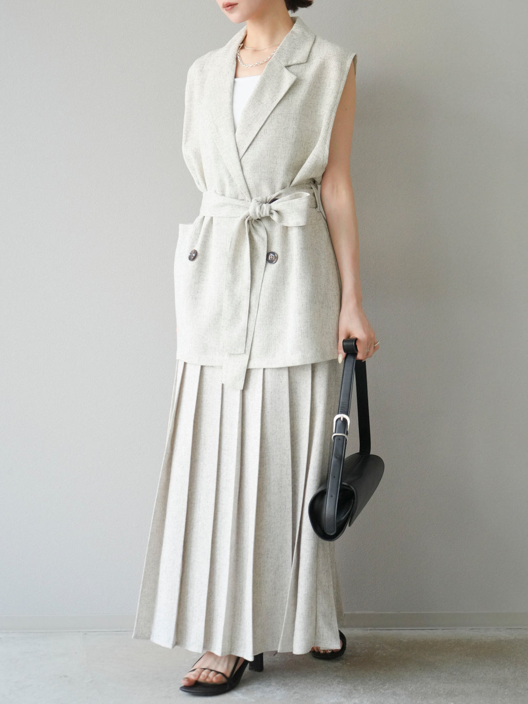 [予約]ミックスツイードプリーツスカート/アイボリー