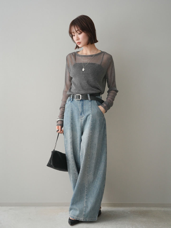 [予約]フロントビジューカーブデニムパンツ/lightblue