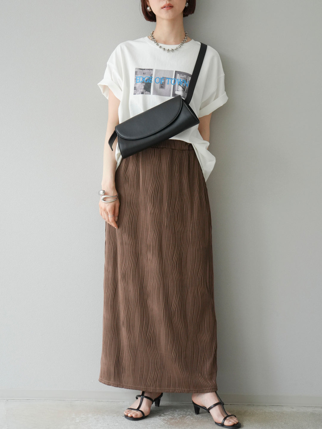 [予約]ウェーブパイピングタイトスカート/ブラウン
