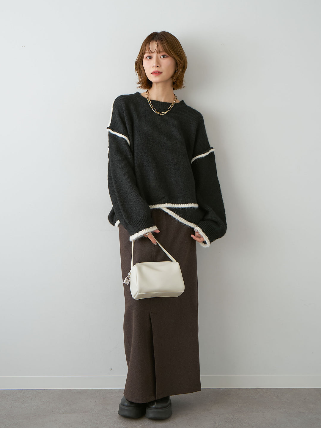 [予約]メルトンフラップ付ストレートスカート/brown