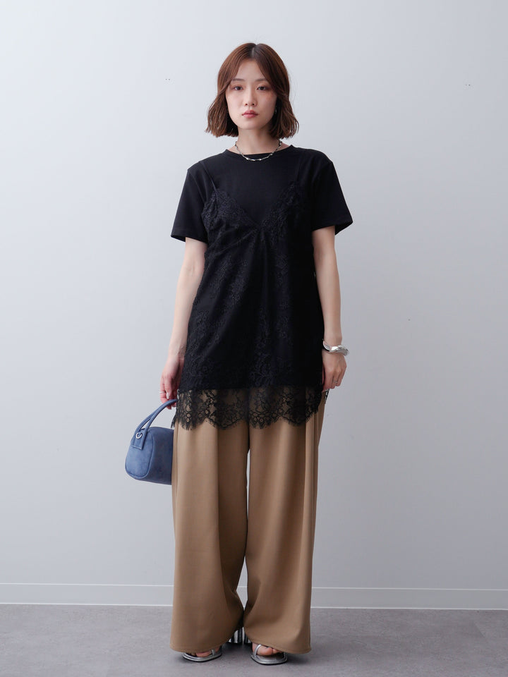 【預購】Crepe de Cin 褶皺寬褲 米色