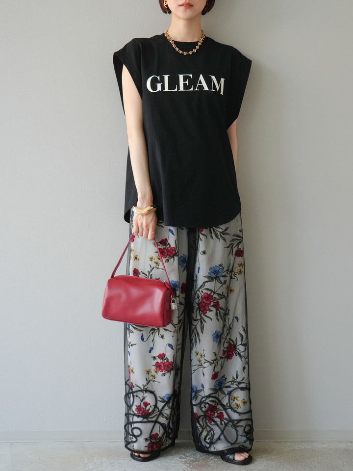 【預購】植物圖案休閒褲/米白色