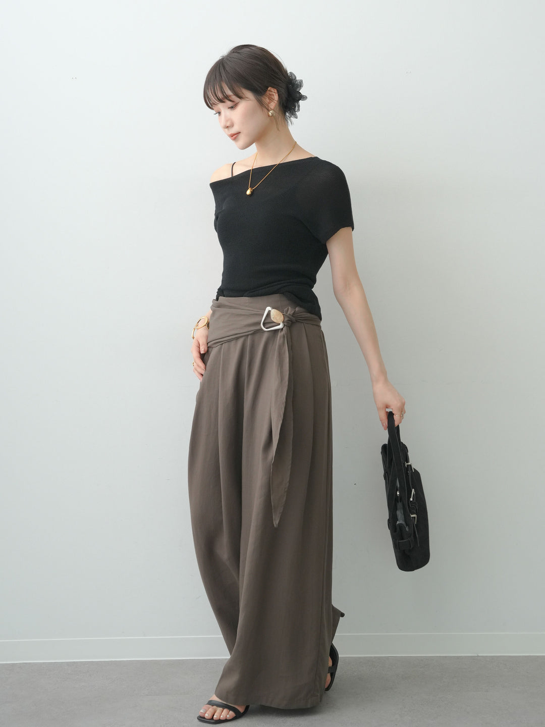 [SET]ベルトデザインタックドレープワイドパンツ+ベルトデザインタックドレープワイドパンツ(2set)