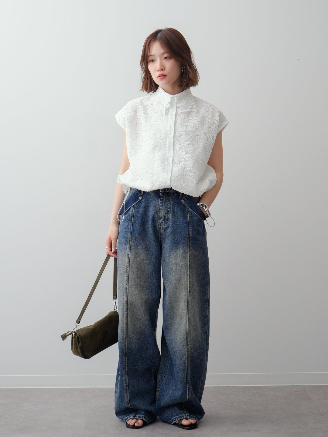 [予約]センターシームストレートルーズデニムパンツ/blue