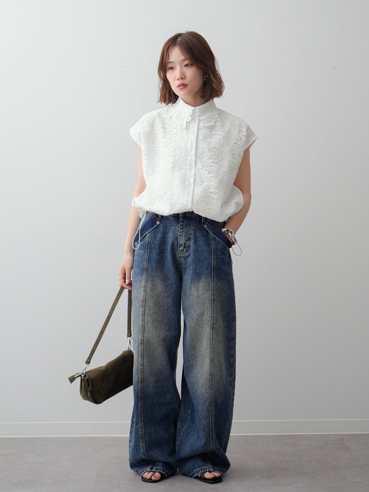[予約]センターシームストレートルーズデニムパンツ/blue