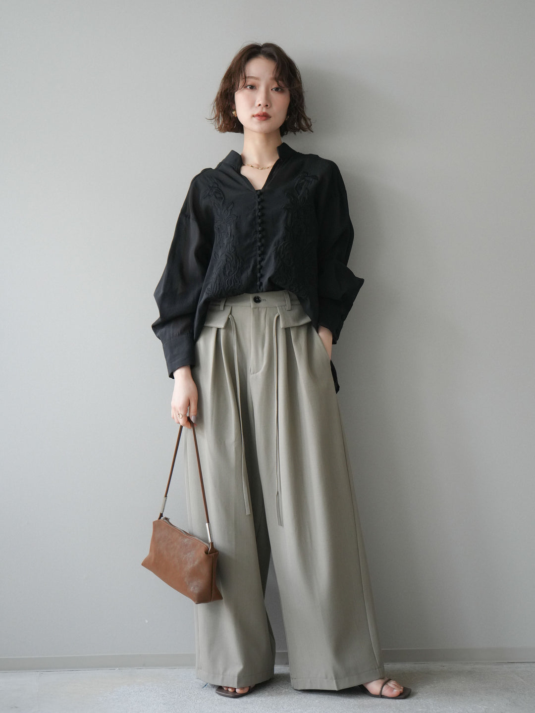 [予約]ドロストデザインワイドスラックス/gray