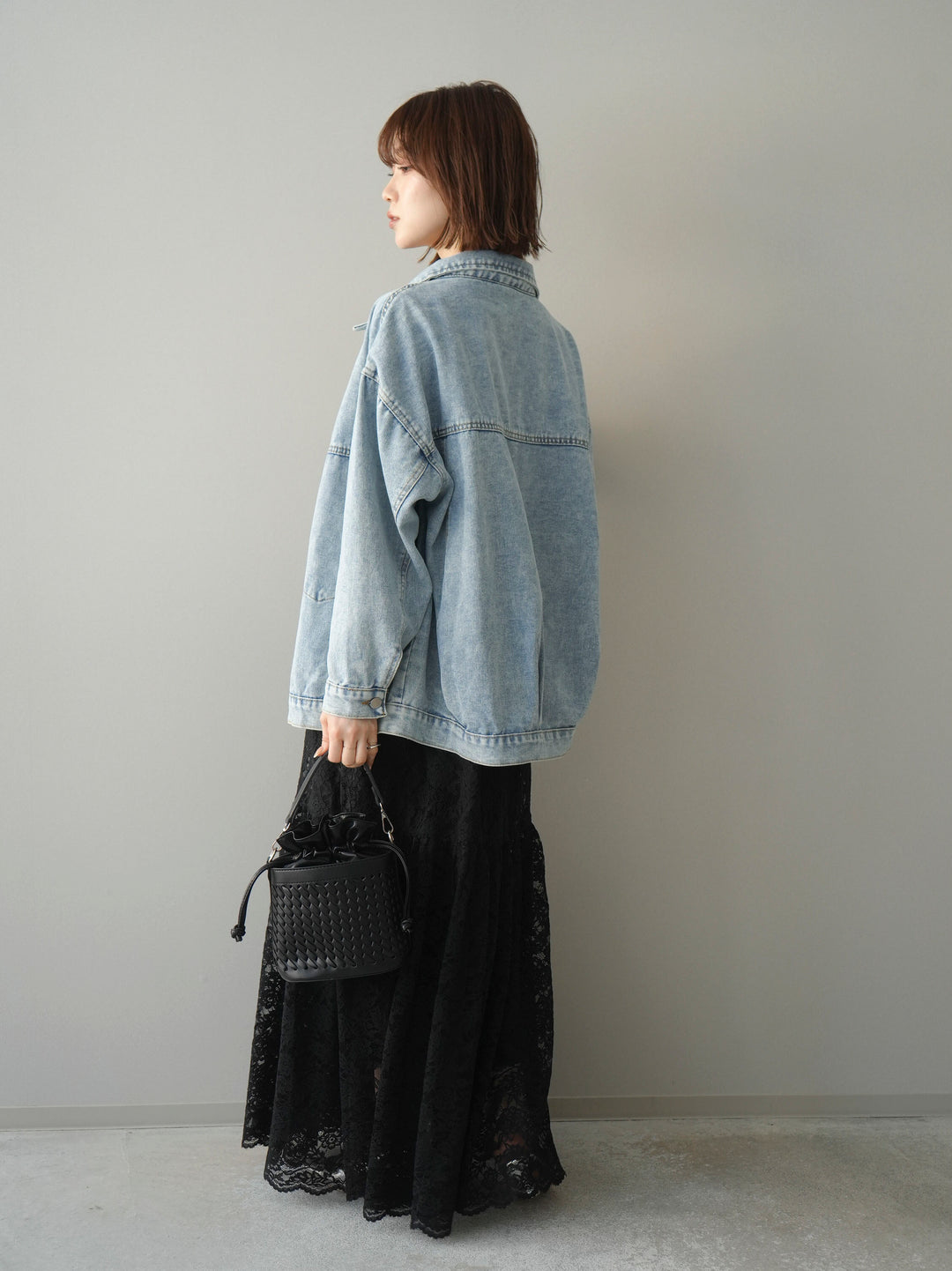 [SET]ギャザー切替レースキャミワンピース+デザインBIGポケットオーバーデニムジャケット(2set)