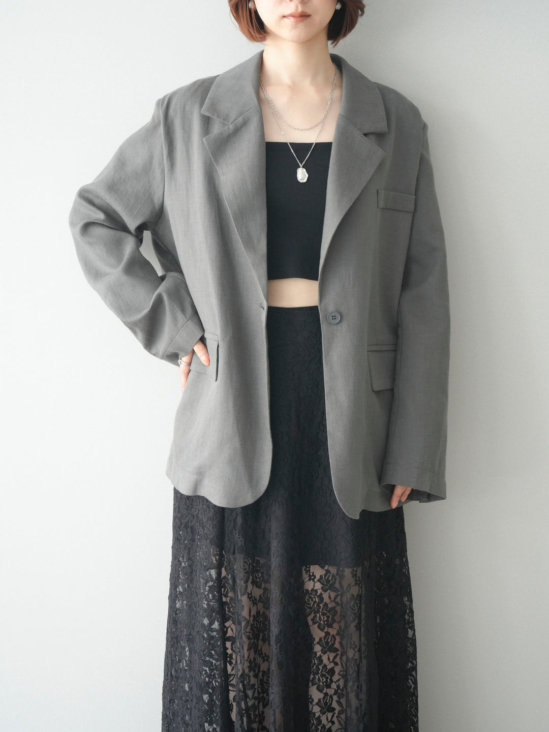 [予約]リネンタッチオーバージャケット/khaki