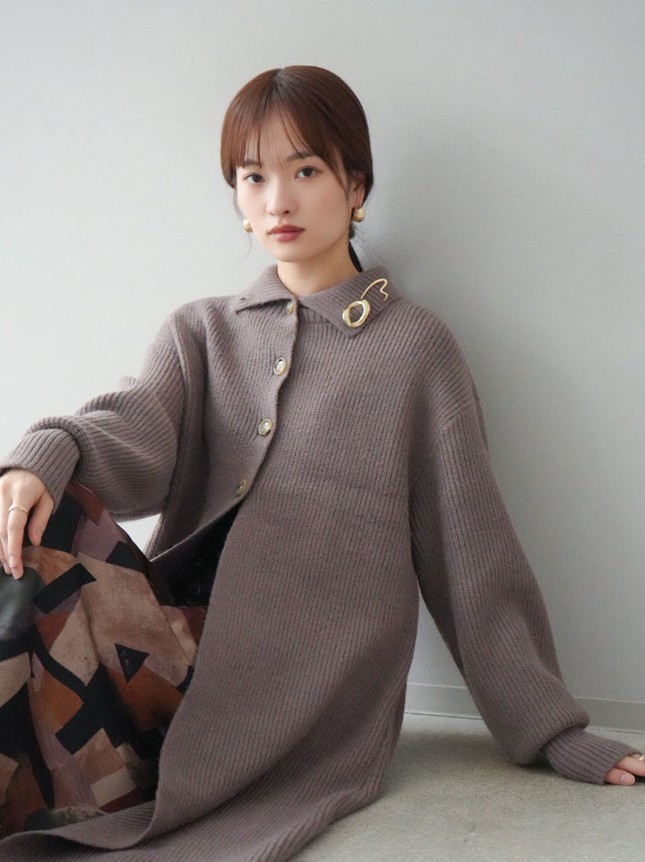 [予約]ハイネックニットロングカーディガン/モカ