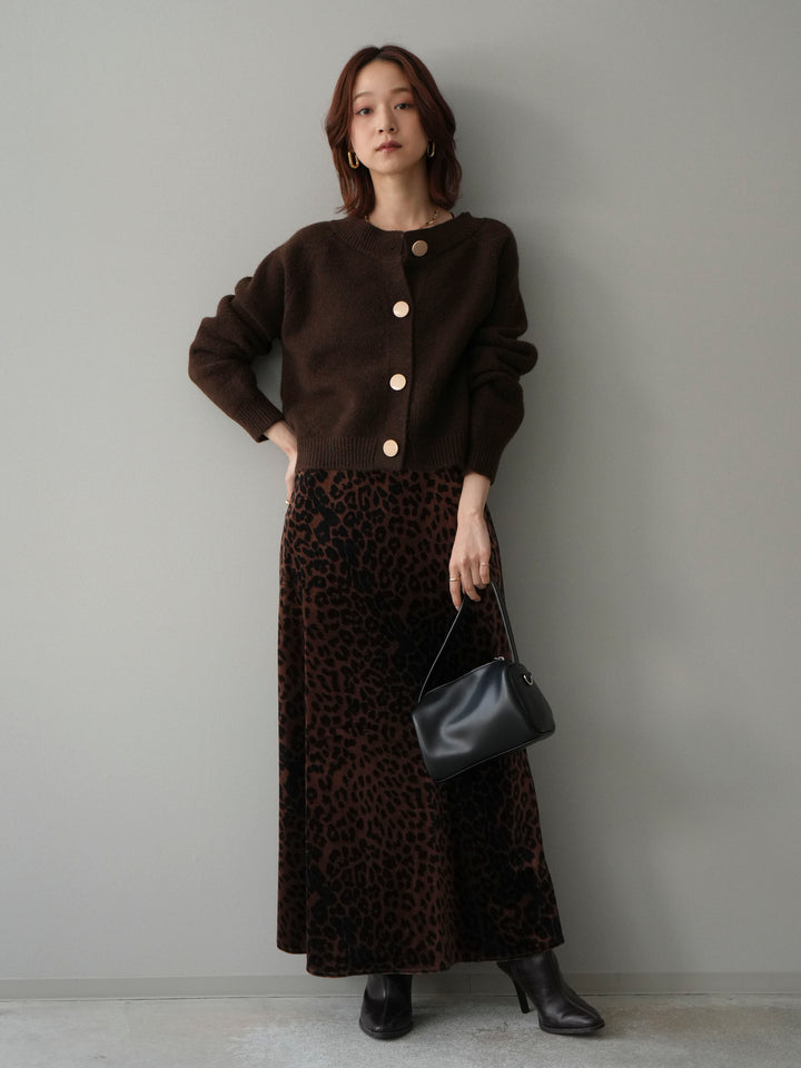 [SET]BIGボタンニットカーディガン+レオパードベロアナロースカート(2set)