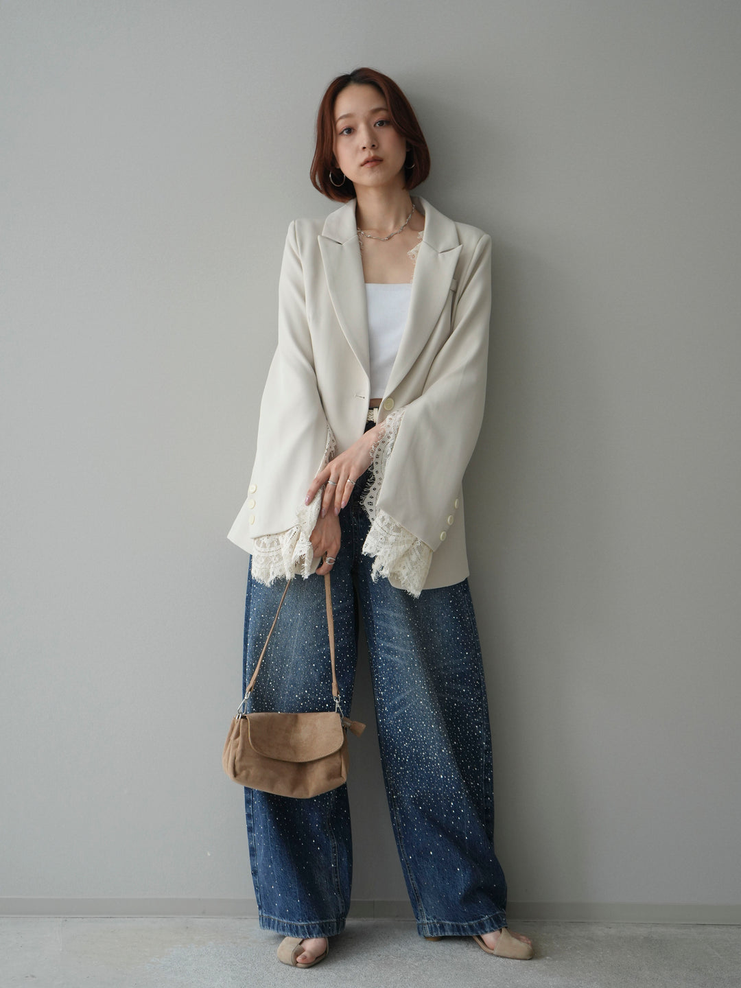 [予約]レースレイヤードスリットジャケット/ivory