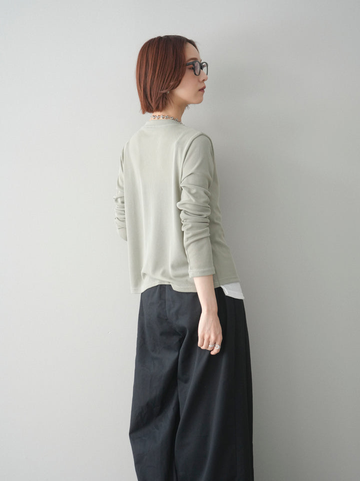 [予約]配色レイヤードカットリブカーディガン/lightgreen