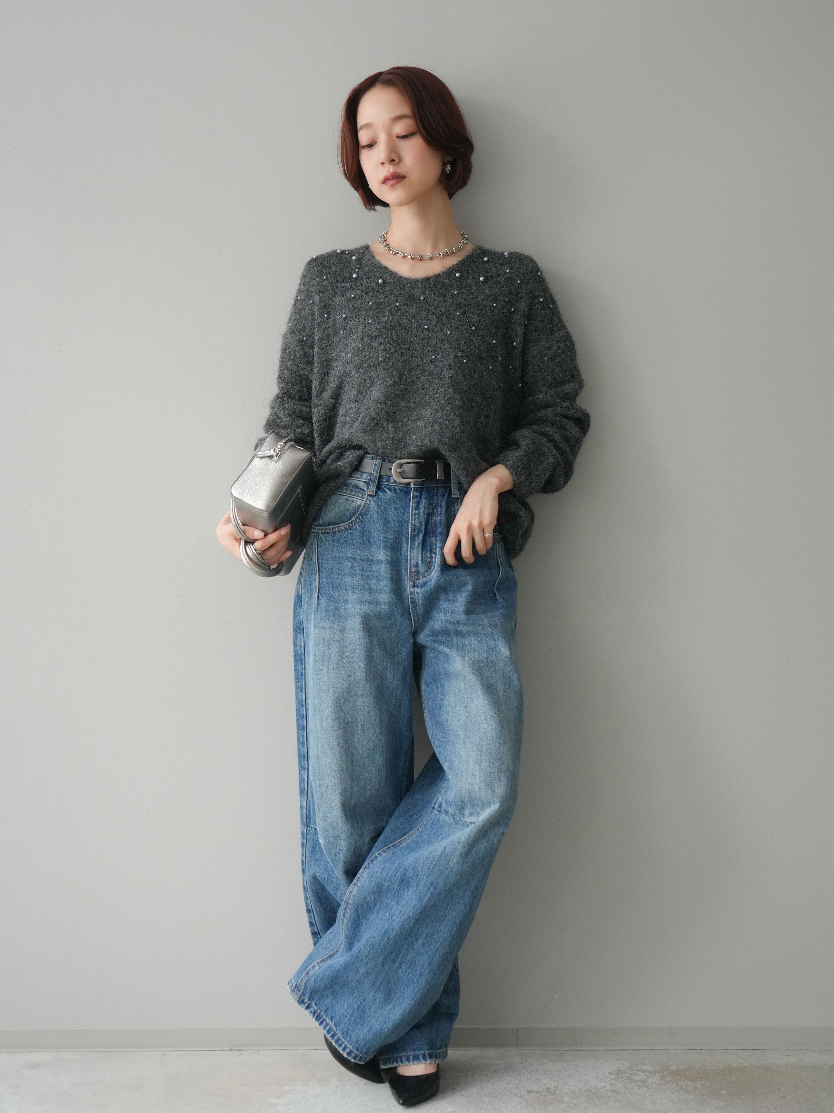 予約]ベルト付3Dカーブワイドデニムパンツ/blue – Lumier