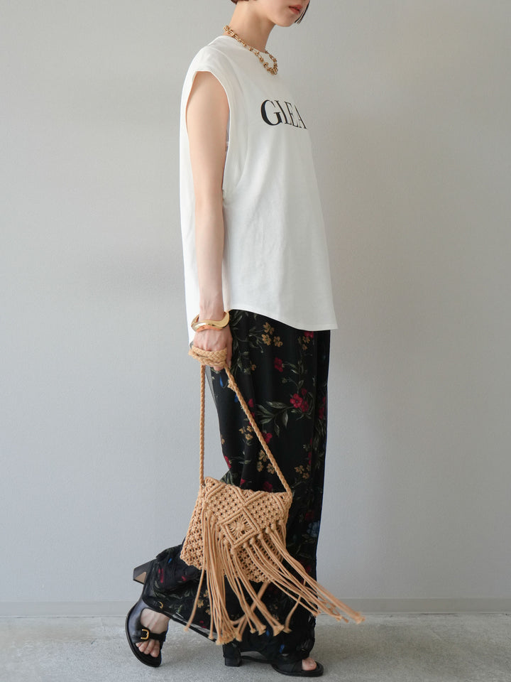 【預購】植物圖案休閒褲/黑色