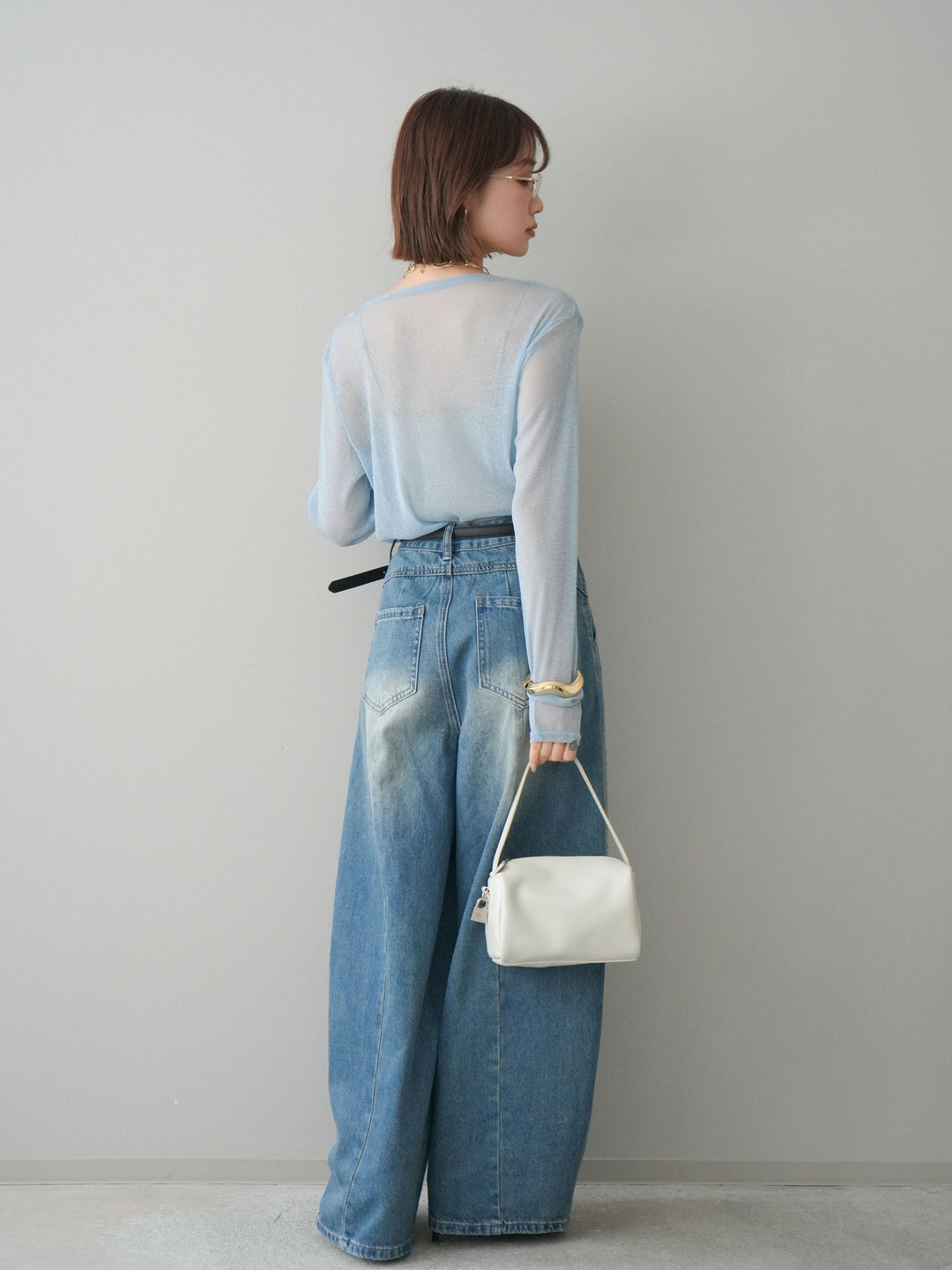 [予約]フロントビジューカーブデニムパンツ/blue