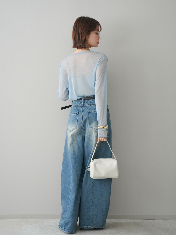 [予約]フロントビジューカーブデニムパンツ/blue