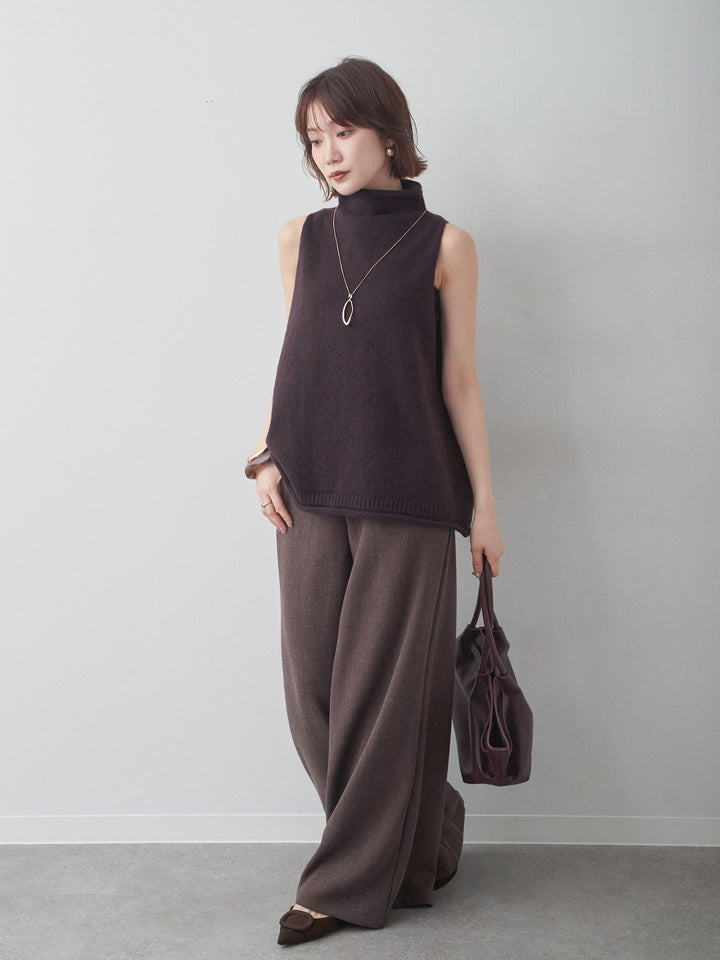 [予約]ベルト付ポケットデザインワイドストレートパンツ/brown