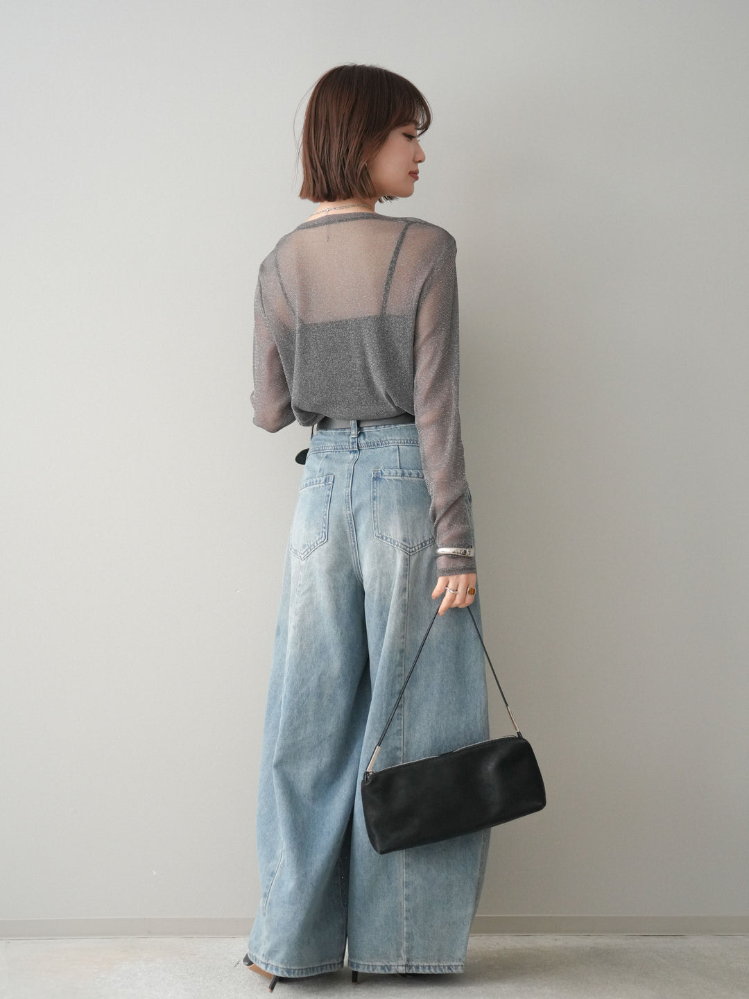 [予約]フロントビジューカーブデニムパンツ/lightblue