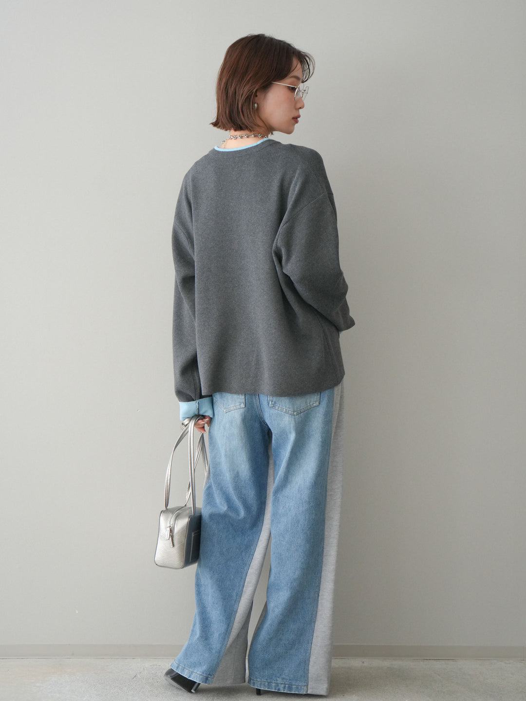 [予約]デニム切替スウェットパンツ/gray