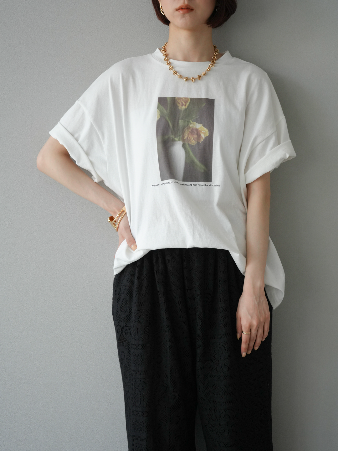 [SET]フラワーフォトビッグTシャツ+選べるアクセセット(2set)