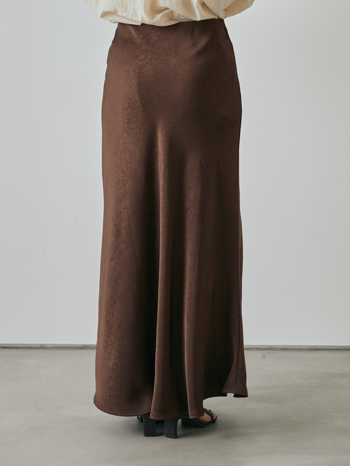 [予約]サテンワッシャーナロースカート/ブラウン