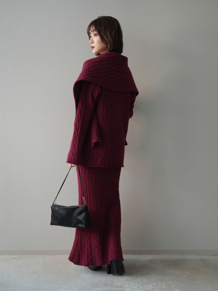 [SET]ストール付ケーブルニットプルオーバー&ロングスカートSET UP(2set)