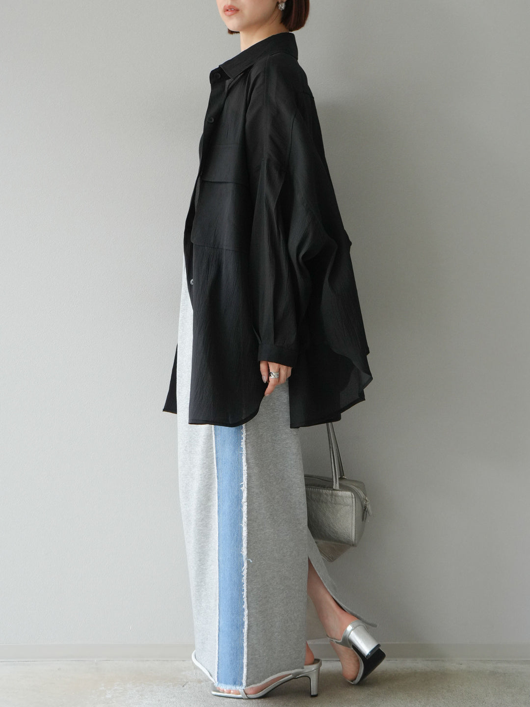 [予約]デニムドッキングスウェットスカート/グレー